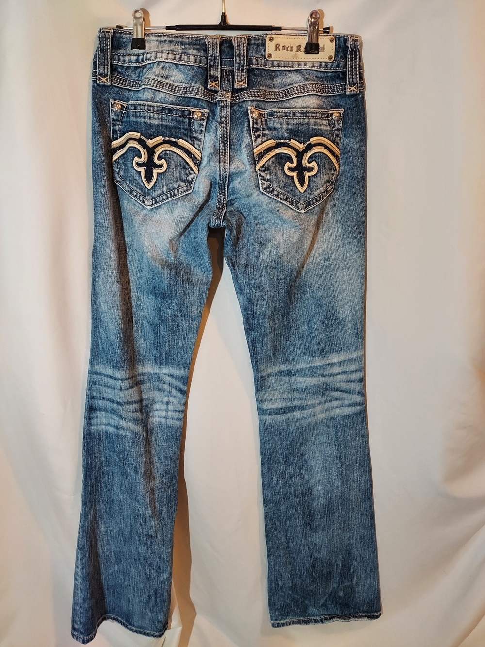 Rock Revival Alanis Bootcut Denim Jeans Size 30 Medium Wash Fleur-de-Lis